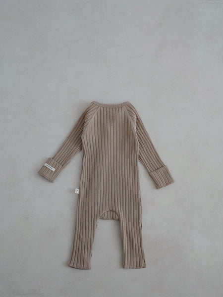 Baby Stitch Detail Ribbed Jumpsuit and Bonnet Set  (0-3m)- Blue