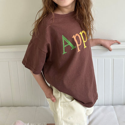 Kids SS25 APPLE Short Sleeve Loose Fit Top (2-7y) - 2 Colors - AT NOON STORE