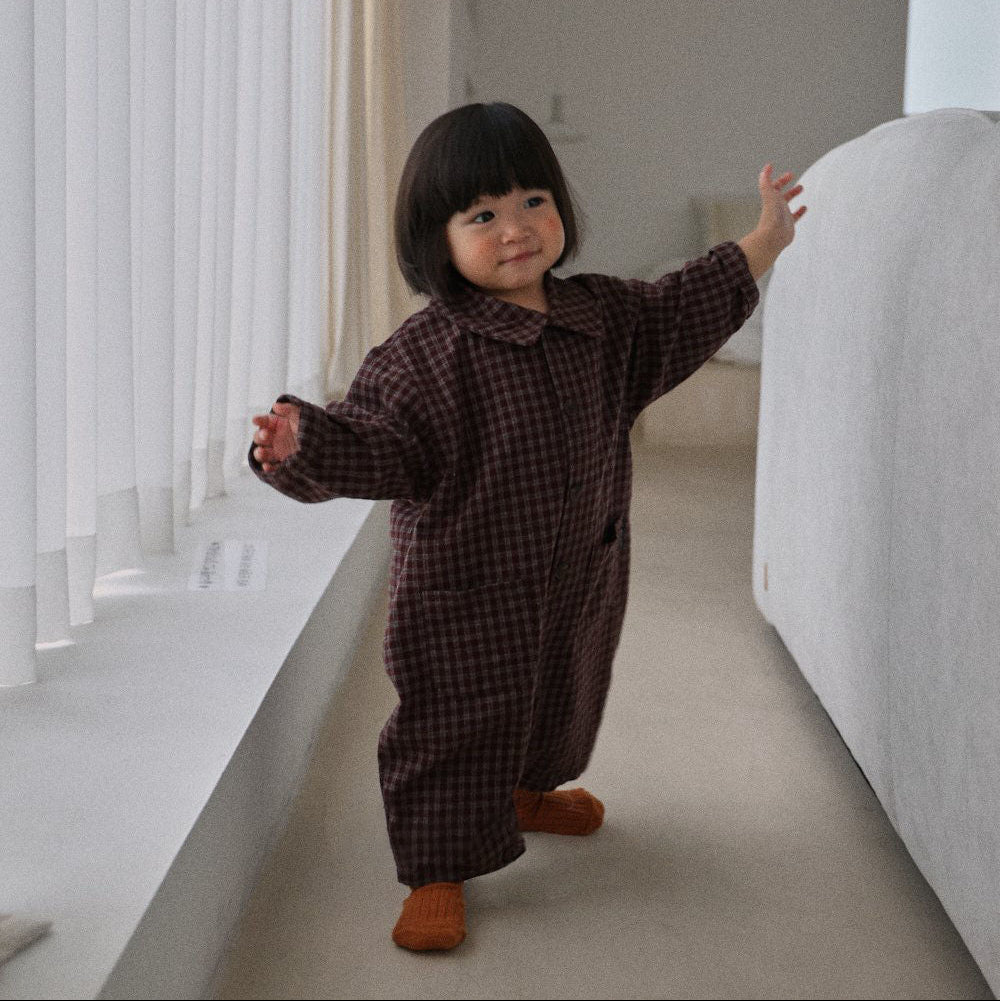 Baby F26 Plaid Collared Long Sleeve Jumpsuit (3-18m) - 2 Colors