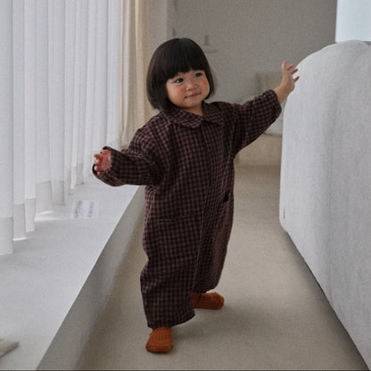 Baby F26 Plaid Collared Long Sleeve Jumpsuit (3-18m) - 2 Colors