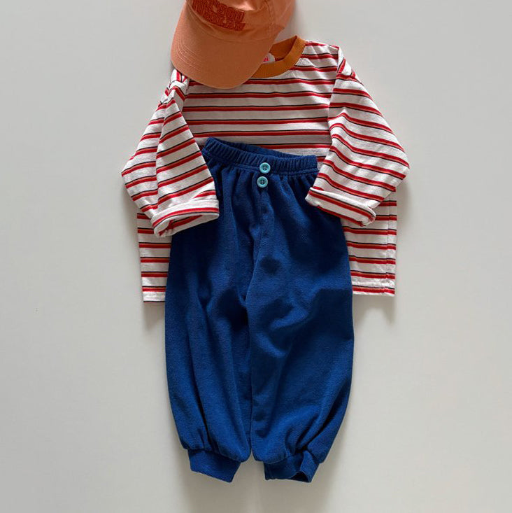 Toddler SP26 Multi Stripe Long Sleeve Loose Fit Top  (1-6y) - Red - AT NOON STORE