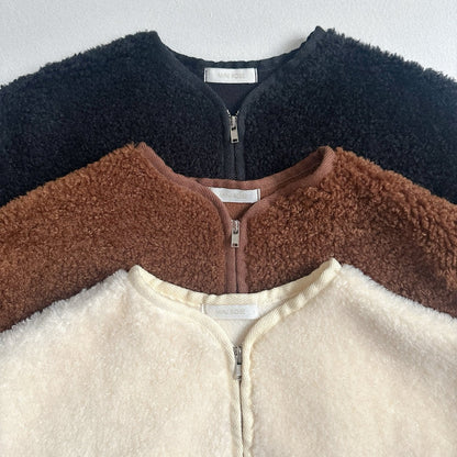 Toddler W25 Fleece Lined Sherpa Zip Up Jacket (10m-4y) - Ivory - AT NOON STORE