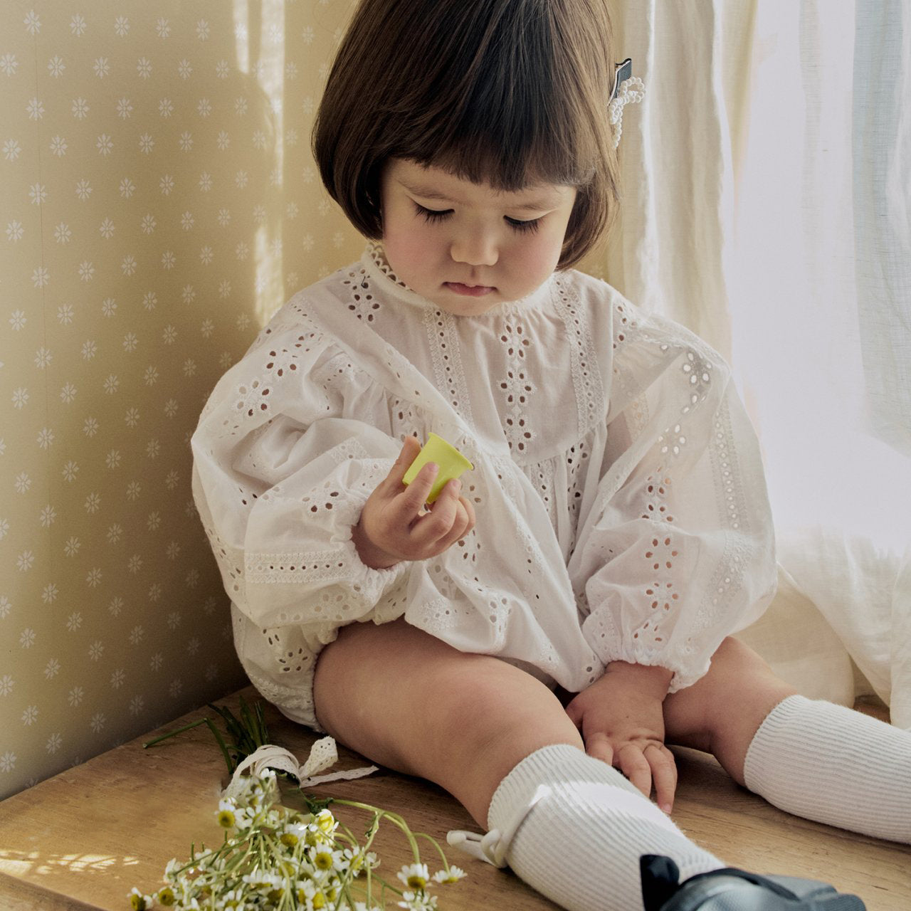 Baby Milk SP26 Eyelet Bubble Romper (3-18m) - Ivory