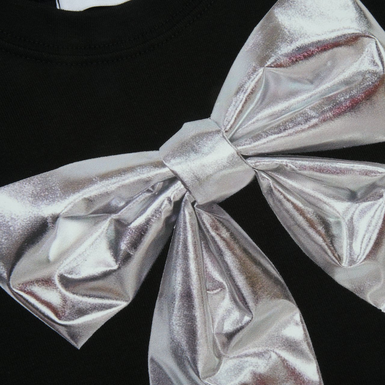 Girls Silver Bow Short Sleeve Cropped Top (3-6y) - Black - AT NOON STORE