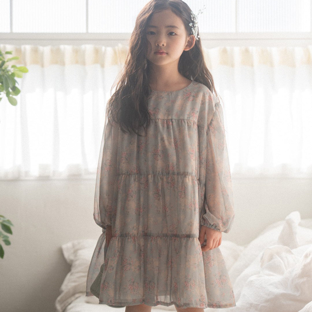 Toddler Anggo SP26 Floral Balloon Sleeve Chiffon Dess(1-6y) - 2 Colors - AT NOON STORE