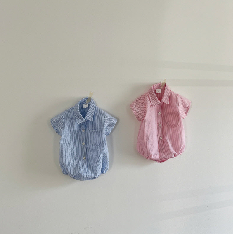 Baby Short Sleeve Stripe Shirt Romper (3-18m) - 2 Colors - AT NOON STORE