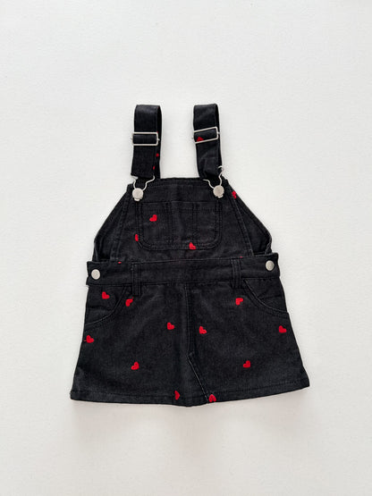 Toddler F25 Heart Embroidery Denim Skirtalls (2-7y) - Black - AT NOON STORE