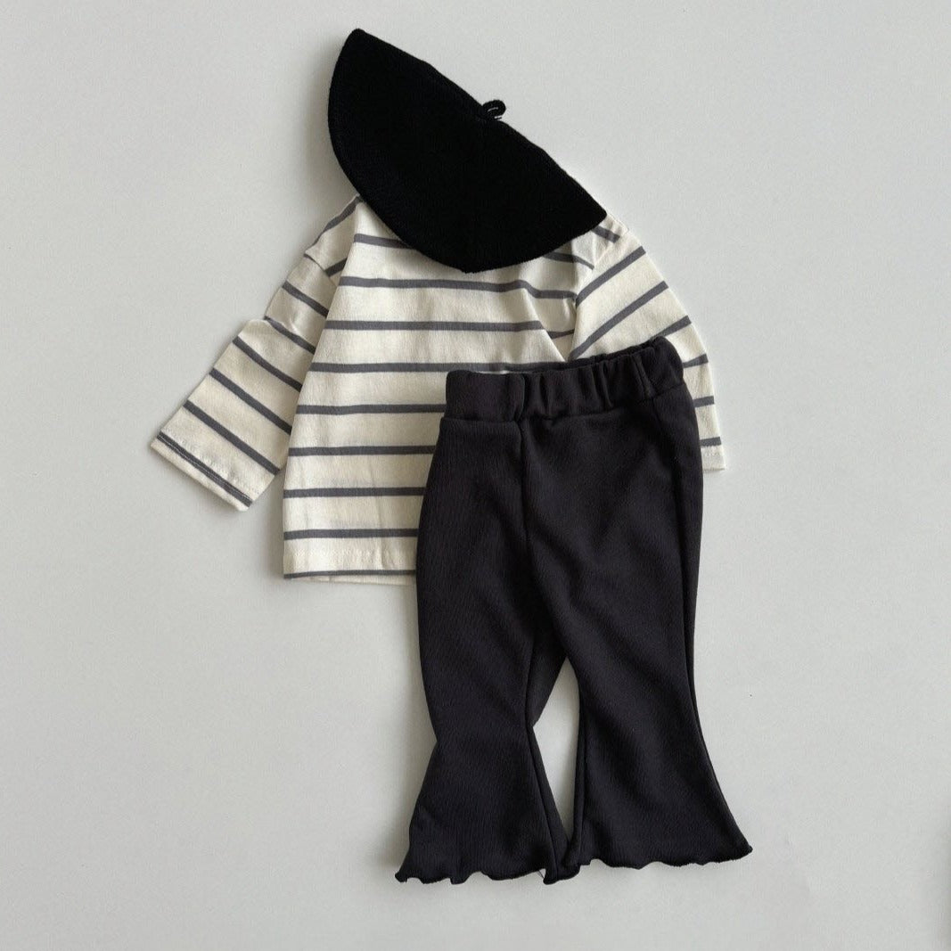 Kids Long Sleeve Stripe Top (3m-5y) - Charcoal - AT NOON STORE