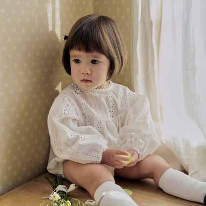 Baby Milk SP26 Eyelet Bubble Romper (3-18m) - Ivory