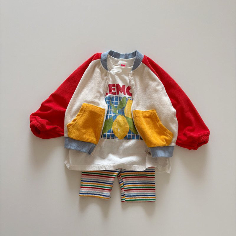 Toddler SP26 Terry Cloth Colorblock Raglan Jacket (1-6y) - Red - AT NOON STORE