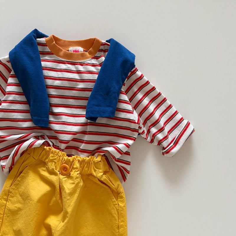 Toddler SP26 Multi Stripe Long Sleeve Loose Fit Top  (1-6y) - Red - AT NOON STORE