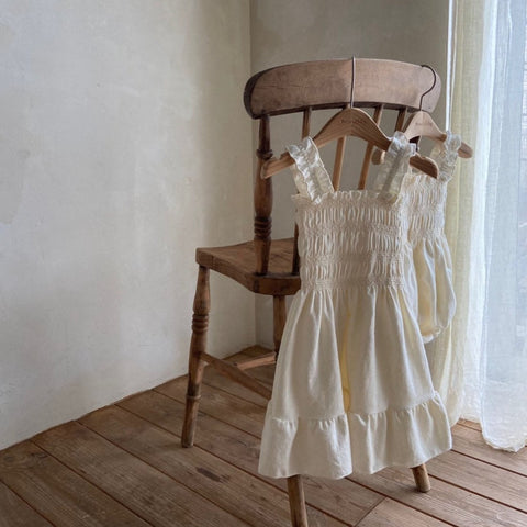 Girls Ann Frill Strap Smocked Bodice Dress (2-4y) - Cream
