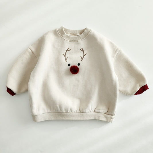 Toddler Mom  Fleece-Lined Reindeer Sweatshirt (2-4y, Mom)- Wine - AT NOON STORE