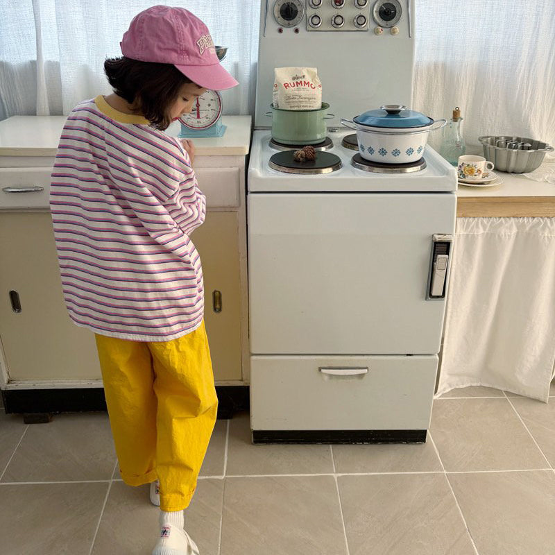 Toddler SP26 Multi Stripe Long Sleeve Loose Fit Top  (1-6y) - Pink - AT NOON STORE