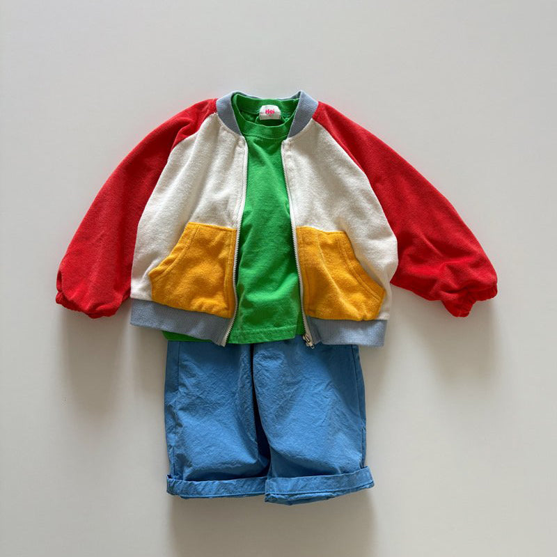 Toddler SP26 Terry Cloth Colorblock Raglan Jacket (1-6y) - Red - AT NOON STORE