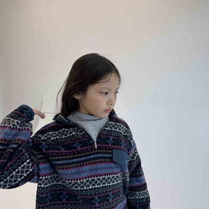 Toddler W25 Fair Isle Fleece Half Zip Mock Neck Top (3-10y) - 2 Colors