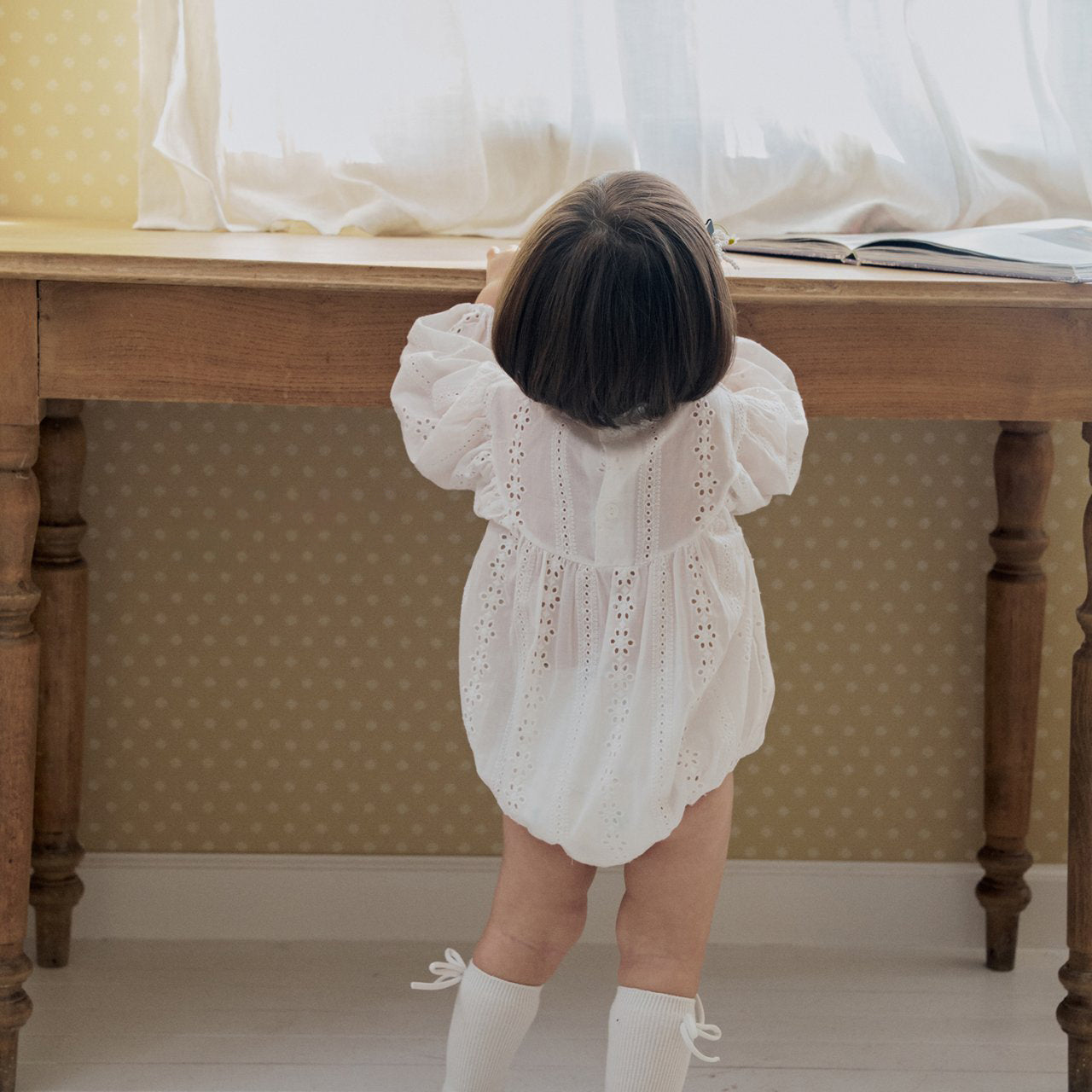 Baby Milk SP26 Eyelet Bubble Romper (3-18m) - Ivory