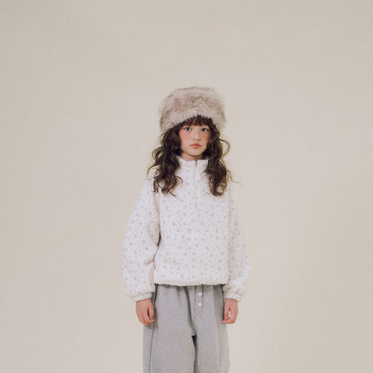 Girls Daisy Sherpa Mock Neck Zip-Up Jacket(3-10y) - Floral Ivory
