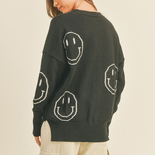 Mama Smile Sweater Top - Black - AT NOON STORE