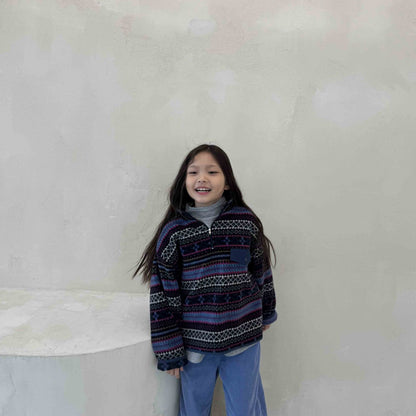 Toddler W25 Fair Isle Fleece Half Zip Mock Neck Top (3-10y) - 2 Colors