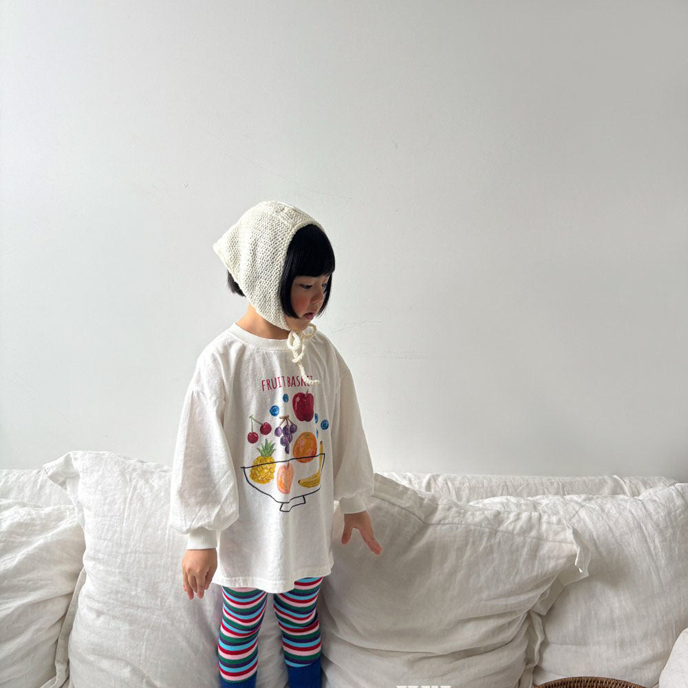 Toddler F26 FRUIT BASKET Long Sleeve Longline Top (1-6y) - Ivory