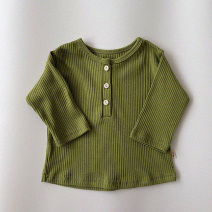 Baby/Toddler Aosta F26 RIbbed Henry Neck Long Sleeve Top (3m-5y) - 4 Colors