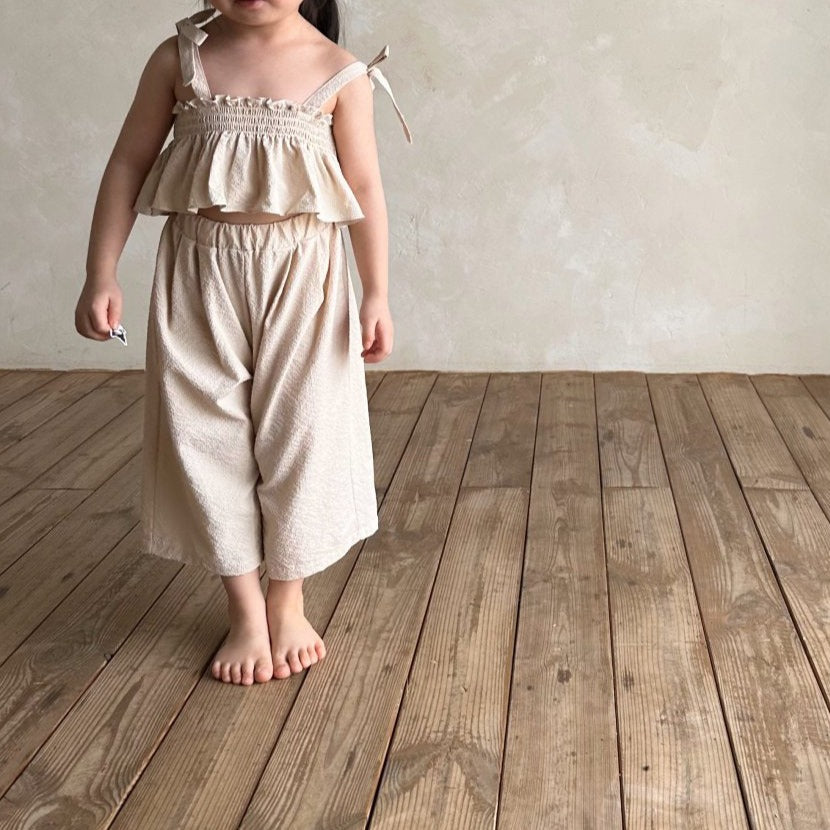 Baby Bella Tie Shoulder Ruffle Cropped Top and Wide Leg Pants Set (1-5y) - 2 Colors