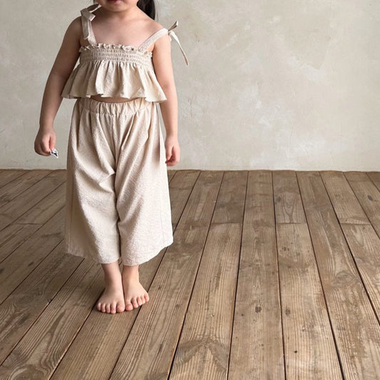 Baby Bella Tie Shoulder Ruffle Cropped Top and Wide Leg Pants Set (1-5y) - 2 Colors - AT NOON STORE