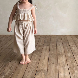 Baby Bella Tie Shoulder Ruffle Cropped Top and Wide Leg Pants Set (1-5y) - 2 Colors
