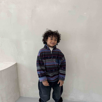 Toddler W25 Fair Isle Fleece Half Zip Mock Neck Top (3-10y) - 2 Colors