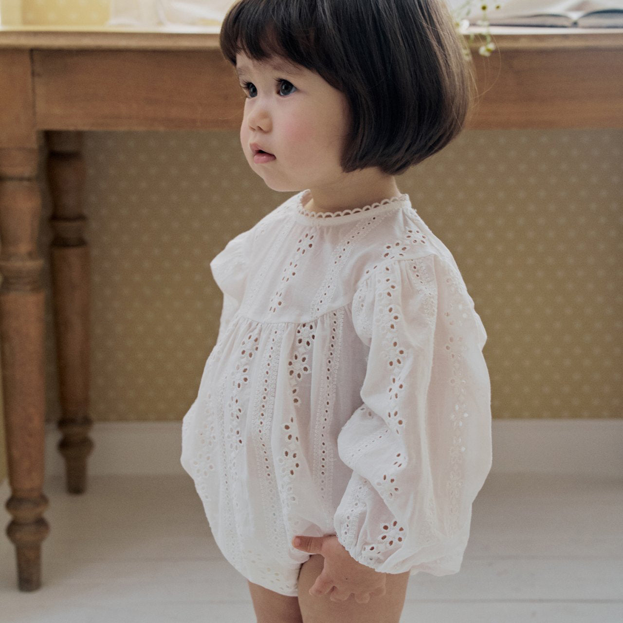 Baby Milk SP26 Eyelet Bubble Romper (3-18m) - Ivory