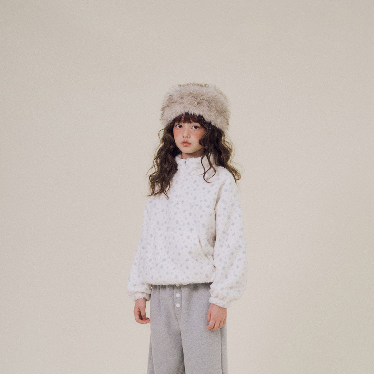 Girls Daisy Sherpa Mock Neck Zip-Up Jacket(3-10y) - Floral Ivory