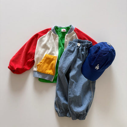 Toddler SP26 Terry Cloth Colorblock Raglan Jacket (1-6y) - Red - AT NOON STORE