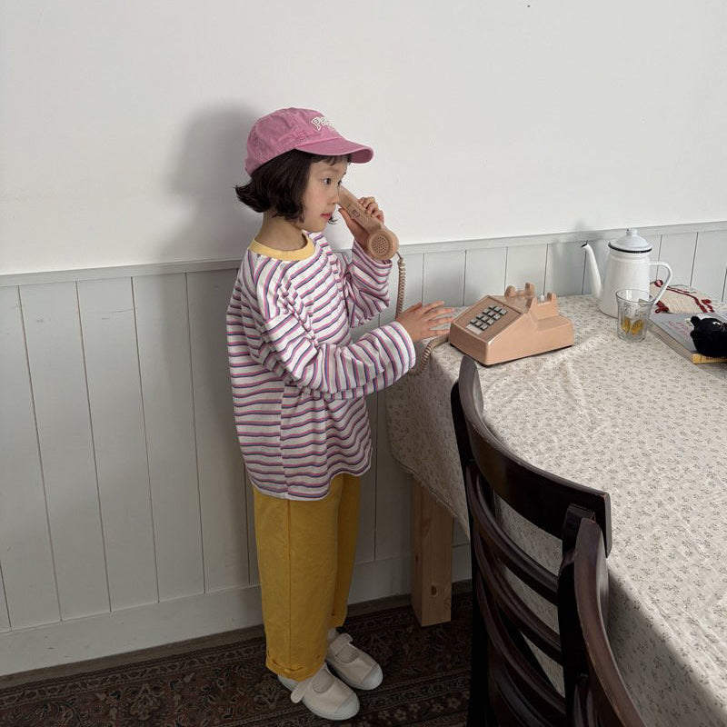 Toddler SP26 Multi Stripe Long Sleeve Loose Fit Top  (1-6y) - Pink - AT NOON STORE