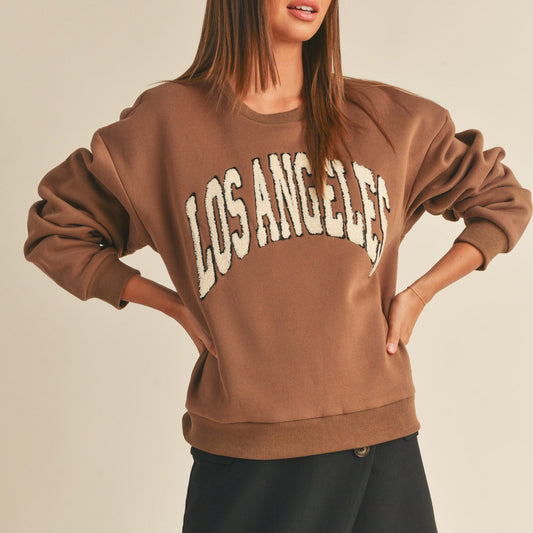 Women Chenille Embroidered Letter Patch Sweater -Los Angeles - AT NOON STORE