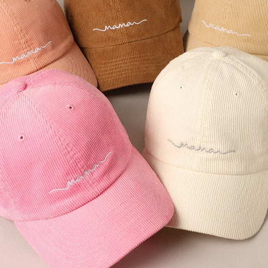 MAMA Embroidered Corduroy Baseball Cap -7 Colors - AT NOON STORE