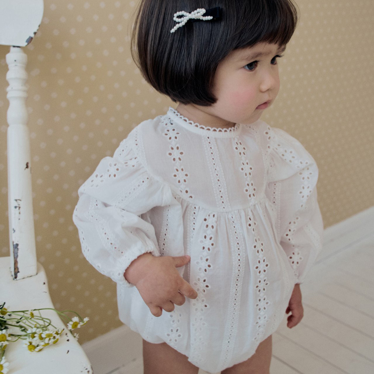 Baby Milk SP26 Eyelet Bubble Romper (3-18m) - Ivory