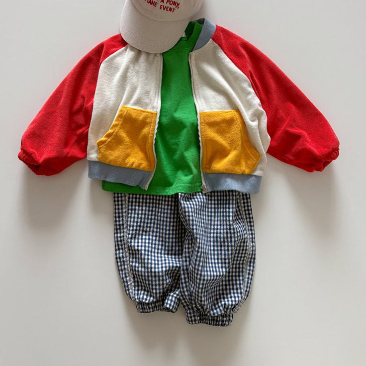 Toddler SP26 Terry Cloth Colorblock Raglan Jacket (1-6y) - Red - AT NOON STORE