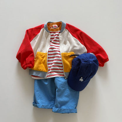 Toddler SP26 Multi Stripe Long Sleeve Loose Fit Top  (1-6y) - Red - AT NOON STORE