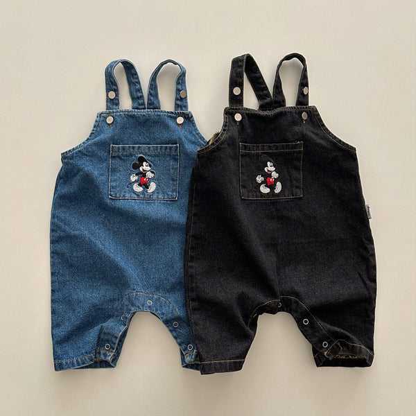 Baby Mickey Embroidery Denim Overalls (3-18m) - 2 Colors