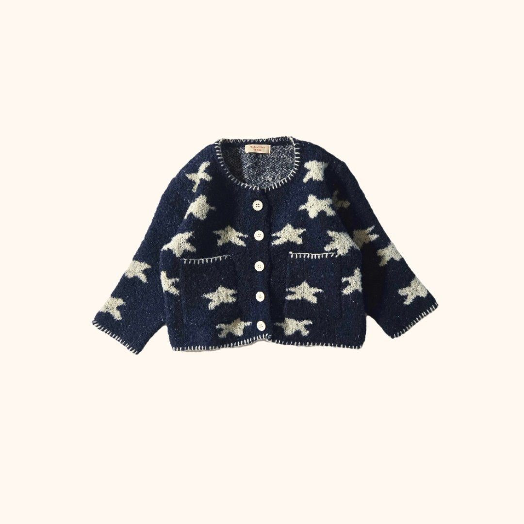 Kids W25 White Star Cadigan(3-8y) - Navy
