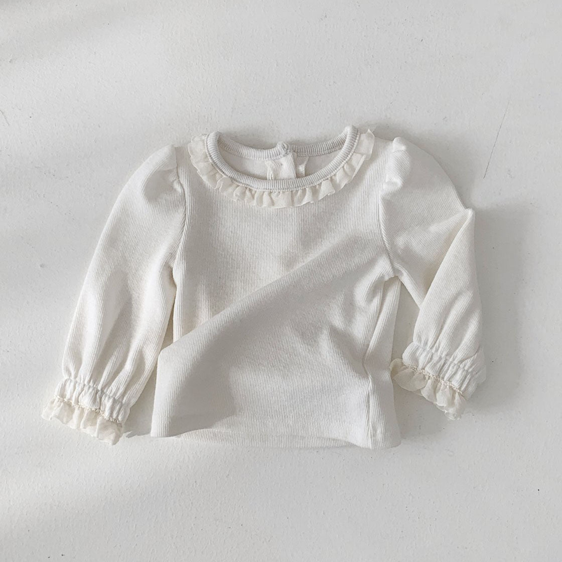 Baby S25 Neckline Frill Detail Long Sleeve Top (3-18m) - Ivory