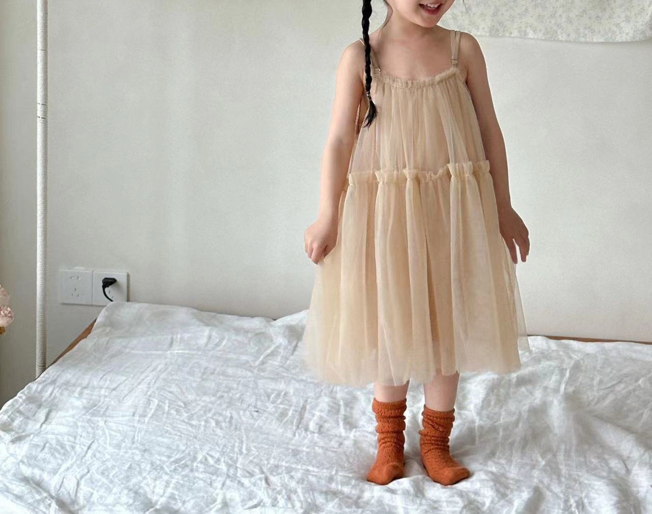 Kids Sleeveless Tulle Dress (2-6y) - Beige