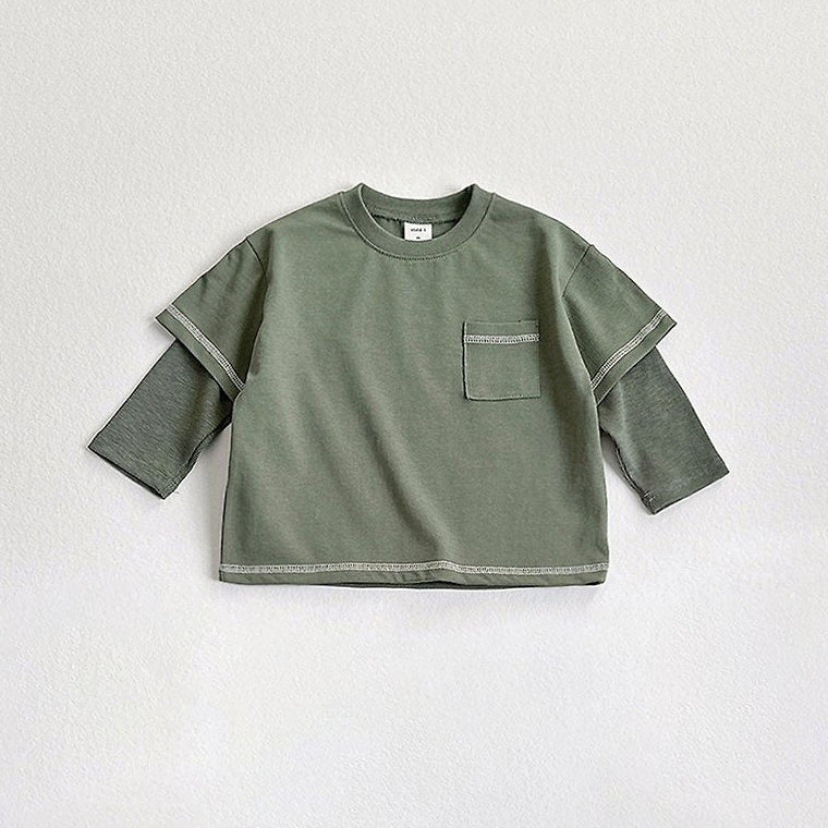 Toddler F26 Stitch Detail Layered Long Sleeve Top (2-9y) - Olive