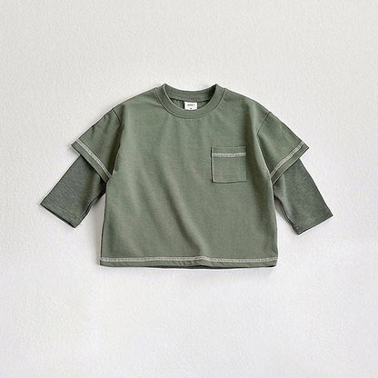 Toddler F26 Stitch Detail Layered Long Sleeve Top (2-9y) - Olive