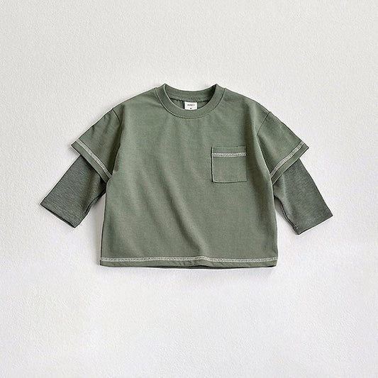 Toddler F26 Stitch Detail Layered Long Sleeve Top (2-9y) - Olive