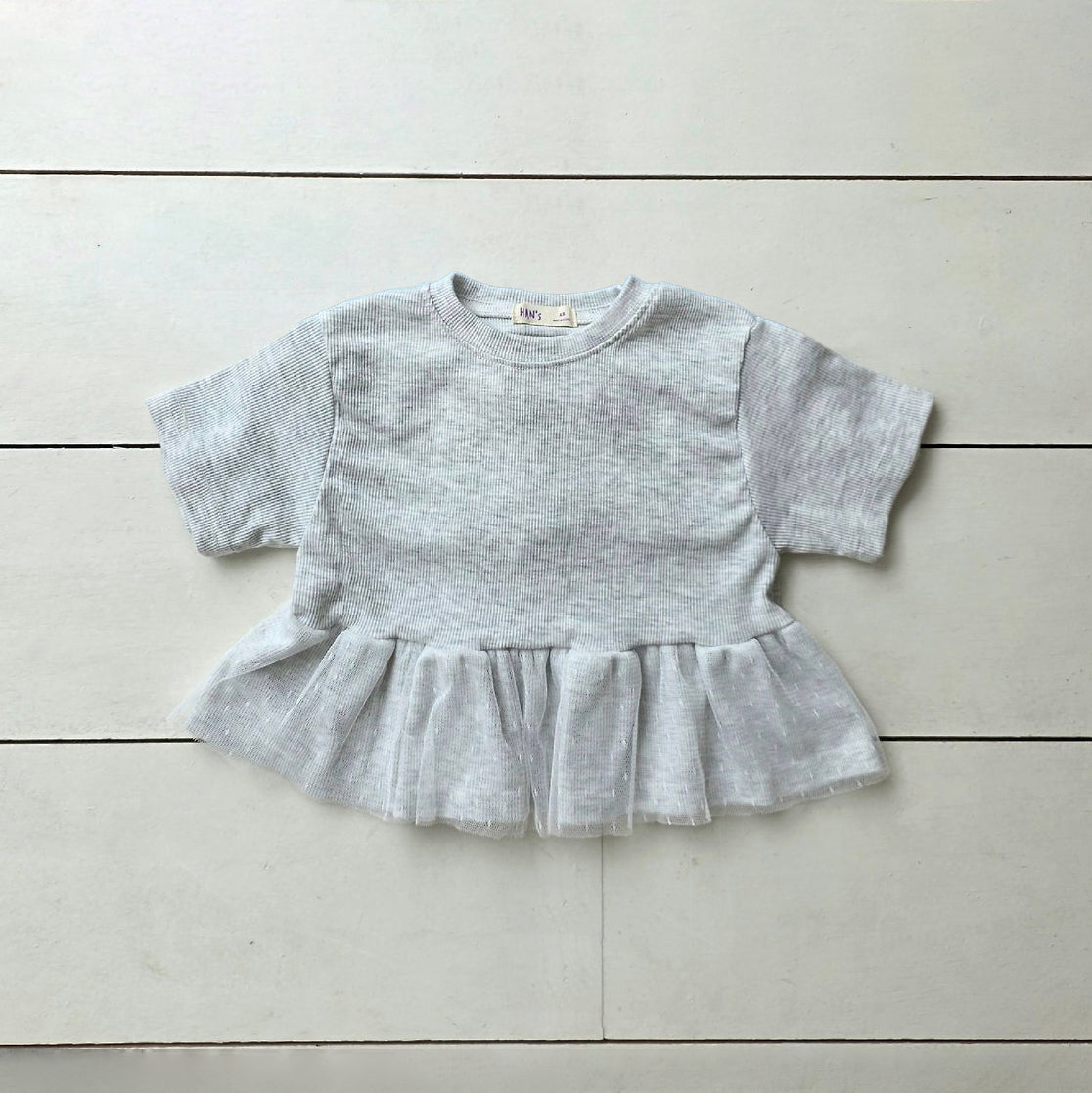 Toddler SS26 Ribbed Lace Peplum Top (2-7y) - Heather Gray - AT NOON STORE