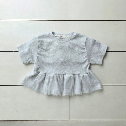 Toddler SS26 Ribbed Lace Peplum Top (2-7y) - Heather Gray - AT NOON STORE
