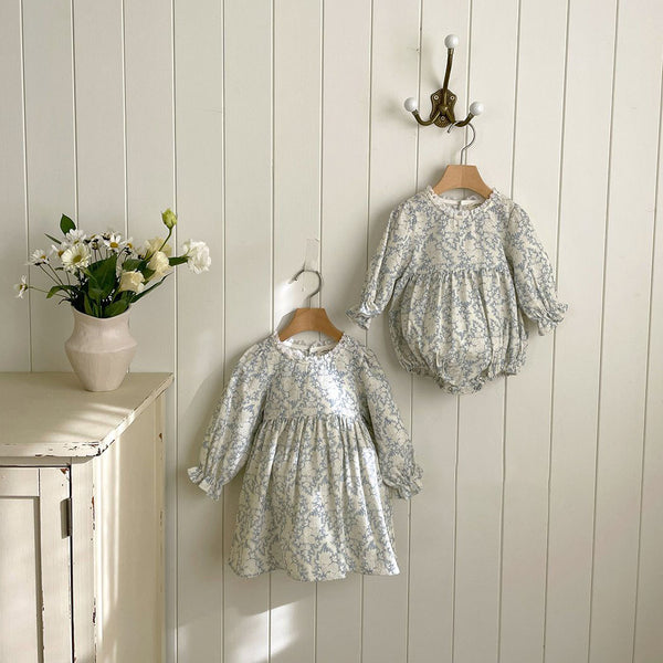 Toddler Lace Neck Trim Frill Cuffs Dress (3m-5y) - Blue
