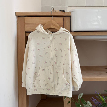 Kids SP26 Floral Terry Cloth Zip-Up Hooded Jacket (1-7y) - Ivory - AT NOON STORE